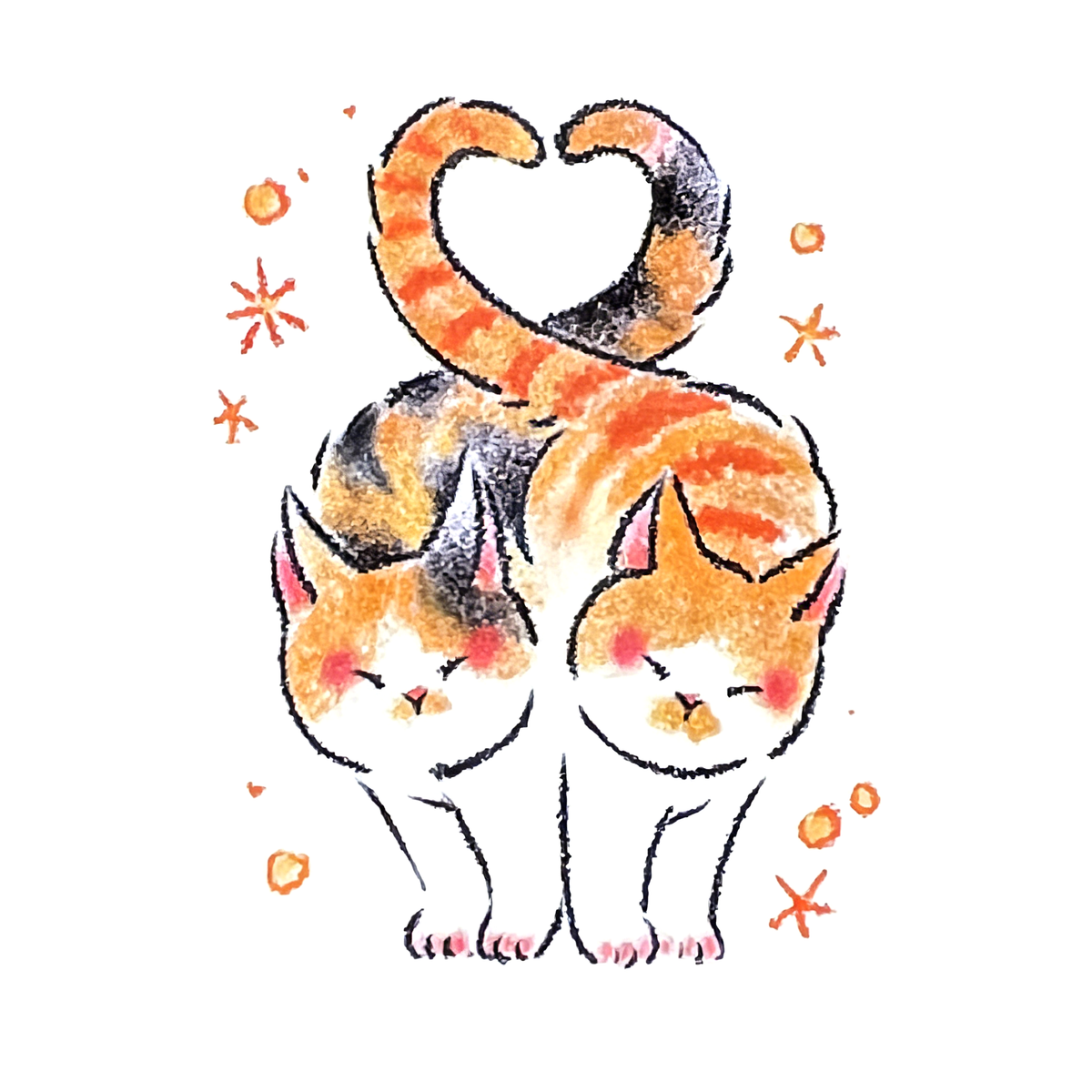 Heart Tail Duo Cats Doodle