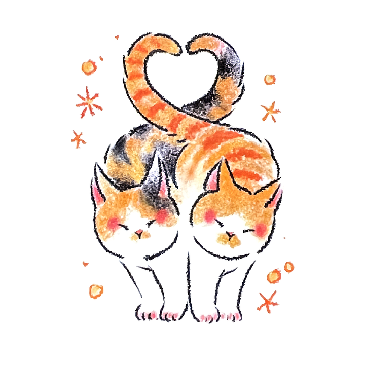 Heart Tail Duo Cats Doodle