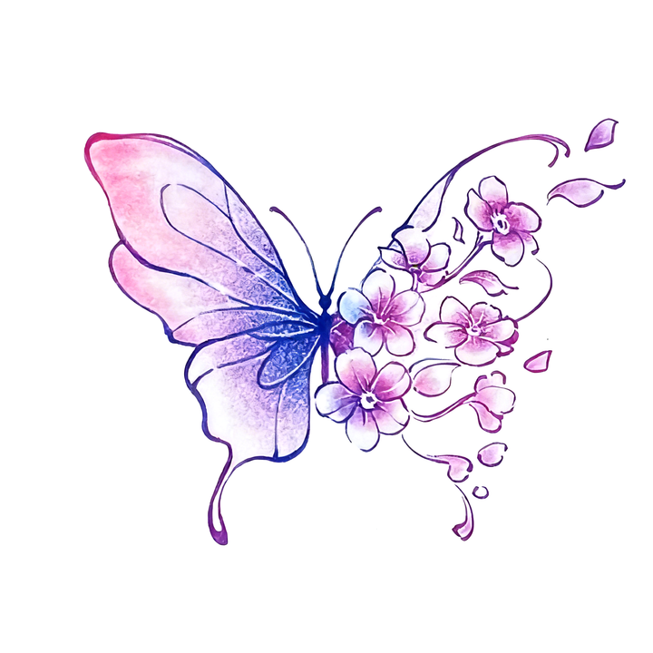 Pink Purple Gradient Floral Butterfly