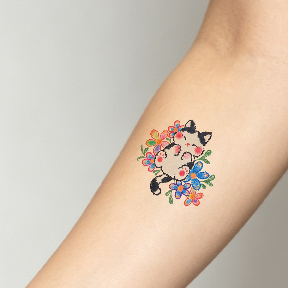 Crayon Style Floral Kitten